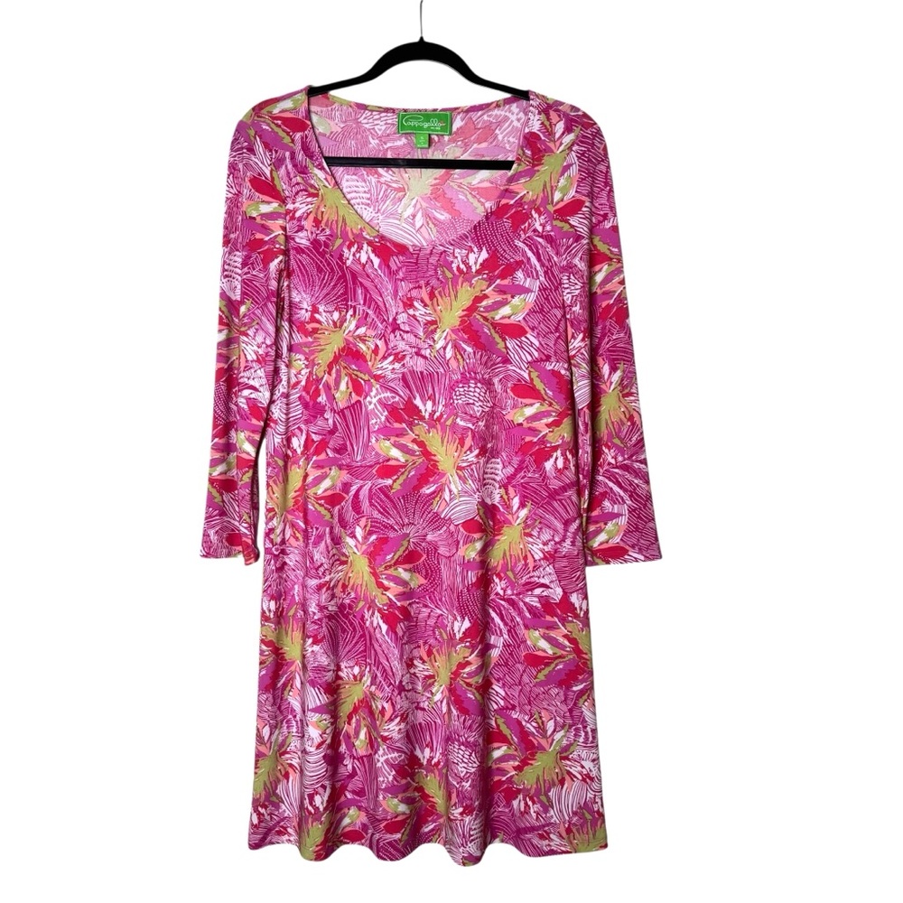 Pappagallo Floral Flutter Sleeve Tropical Ladies‎ Dress Sz S Pink Green Party